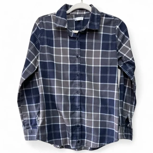 Garnet Hill Tops Garnet Hill Womens Organic Cotton Blue Plaid